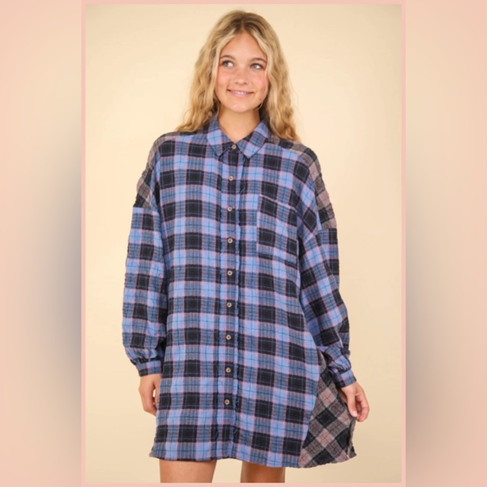 New In Plaid Button-Down CONTRAST PLAID CASUAL SHIRT DRESS - Picture 3 of 10